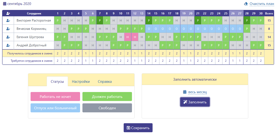 Planimum — Автоматическое составление расписаний